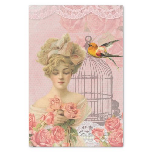 Vintage Victorian Lady and Birdcage Tissue Paper
