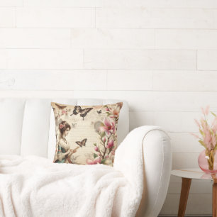 Vintage Victorian Lady and Butterflies decoupage  Throw Pillow