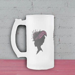 Vintage Victorian Lady Black Silhouette Fancy Hat Frosted Glass Beer Mug