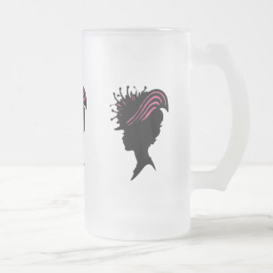Vintage Victorian Lady Black Silhouette Fancy Hat Frosted Glass Beer Mug