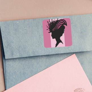 Vintage Victorian Lady Black Silhouette Fancy Hat Square Sticker