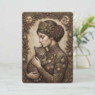 Vintage Victorian Lady Cat Elegant Christmas Card