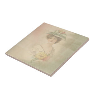 Vintage Victorian Lady Ceramic Tile