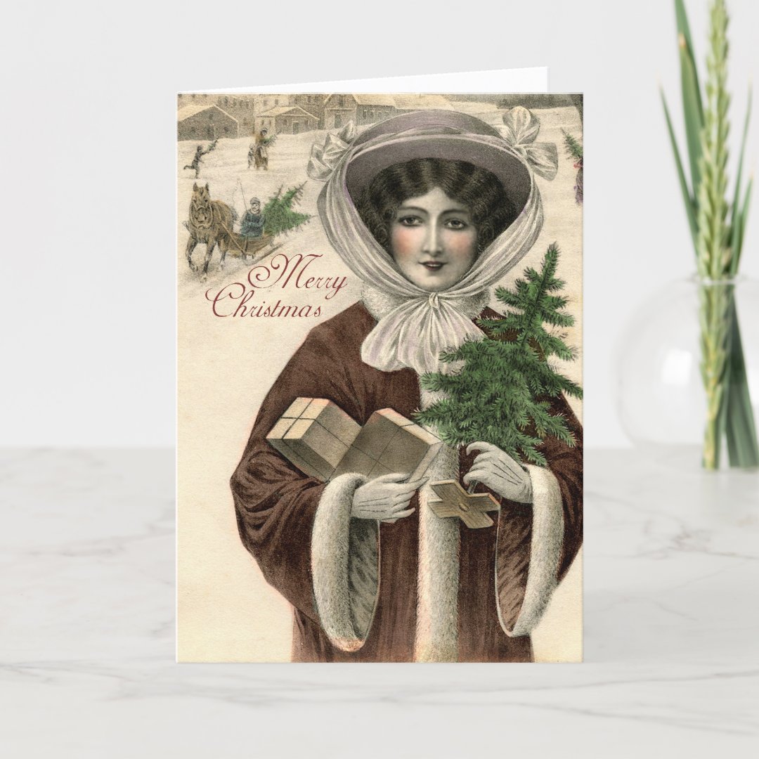 Vintage Victorian Lady Christmas Card Zazzle