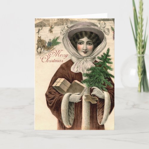 Vintage Victorian Lady Christmas Card