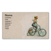 Vintage Victorian Lady Dog Bicycle Business Card Magnet (Front)