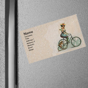 Vintage Victorian Lady Dog Bicycle Business Card Magnet