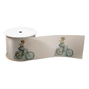 Vintage Victorian Lady Dog Bicycle Satin Ribbon
