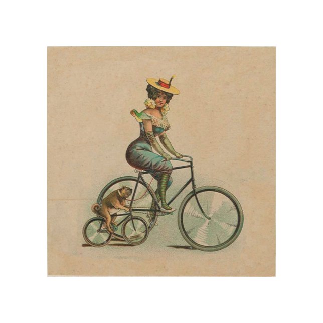 Vintage Victorian Lady Dog Bicycle Wood Wall Decor (Front)