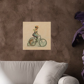 Vintage Victorian Lady Dog Bicycle Wood Wall Decor