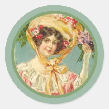 Vintage Victorian Lady Easter Bonnet Classic Round Sticker by Vintage_Gifts at Zazzle