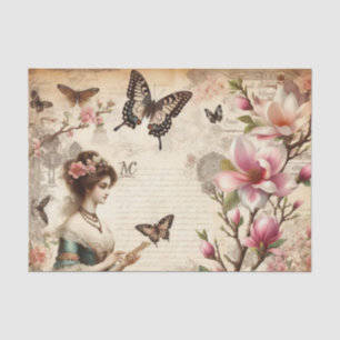 Vintage Victorian Lady Floral decoupage Tissue Paper