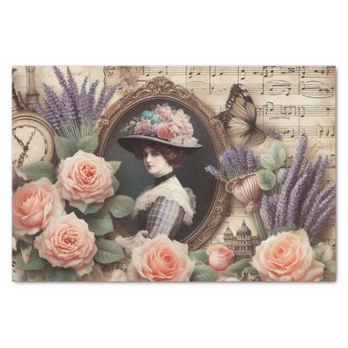 Vintage Victorian Lady Floral decoupage Tissue Paper
