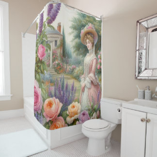 Vintage Victorian Lady Floral Garden decoupage Shower Curtain
