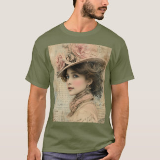 Vintage Victorian Lady Floral Hat Elegant Portrait T-Shirt