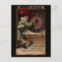 Vintage Victorian Lady Happy New Year Postcard