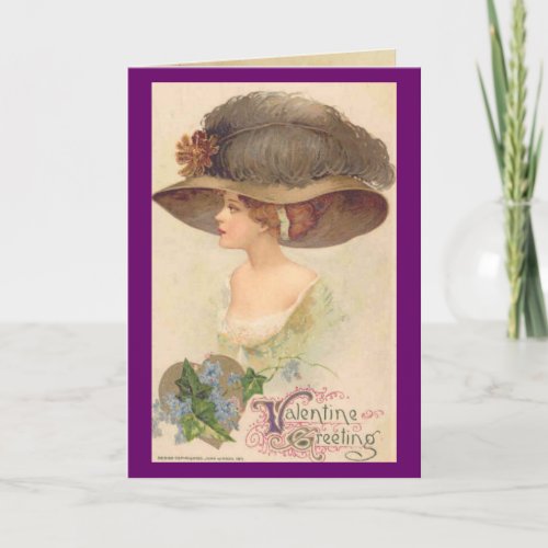 Vintage Victorian Lady in Hat Valentine Holiday Card