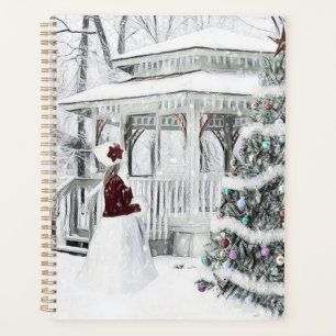 Vintage Victorian lady in winter park drawing Planner