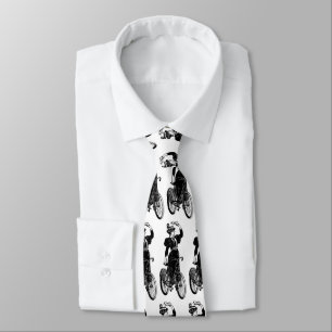 Vintage Victorian Lady on Bicycle Illustration Neck Tie