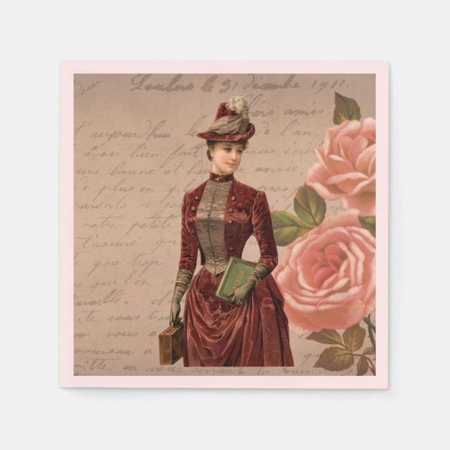 Vintage Victorian Lady Paper Napkin (Front)