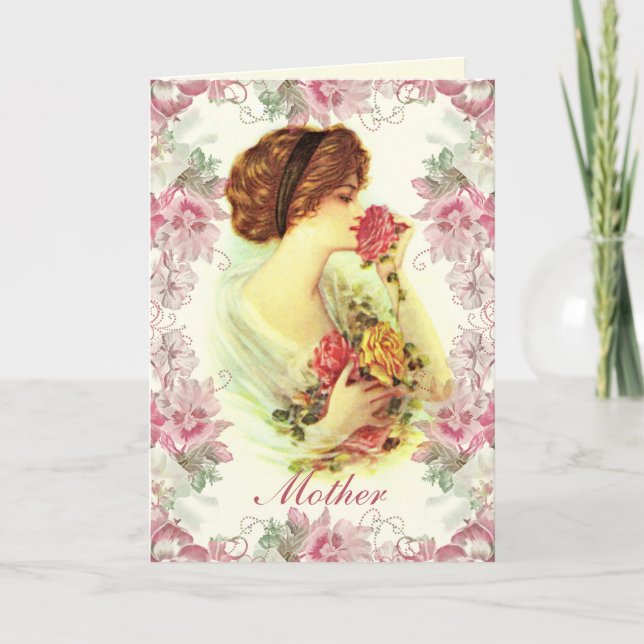 Vintage Victorian Lady Roses Mothers Day Card (Front)