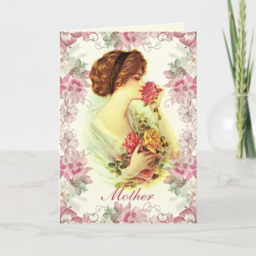 Vintage Victorian Lady Roses Mothers Day Card