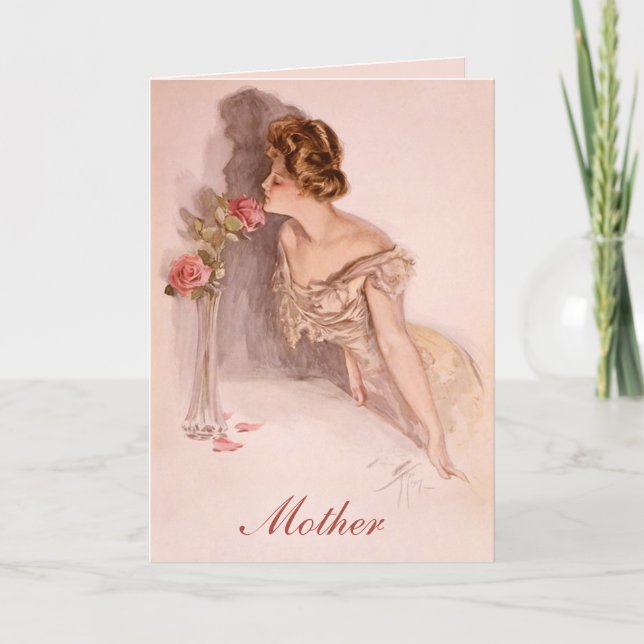 Vintage Victorian Lady Roses Mothers Day Card (Front)
