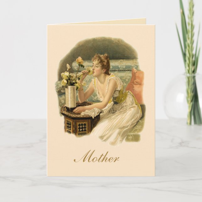 Vintage Victorian Lady Roses Mothers Day Card (Front)