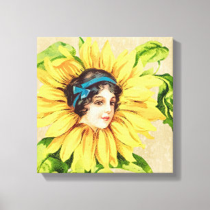 Vintage Victorian Lady Summer Sunflower With Name Canvas Print