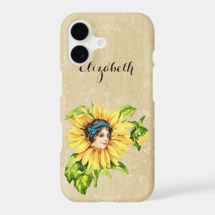 Vintage Victorian Lady Summer Sunflower With Name iPhone 17 Case