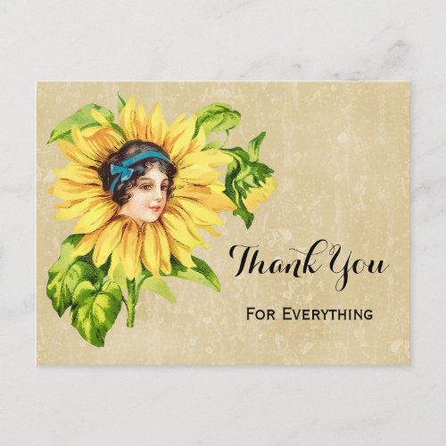 Vintage Victorian Lady Summer Sunflower With Name Postcard