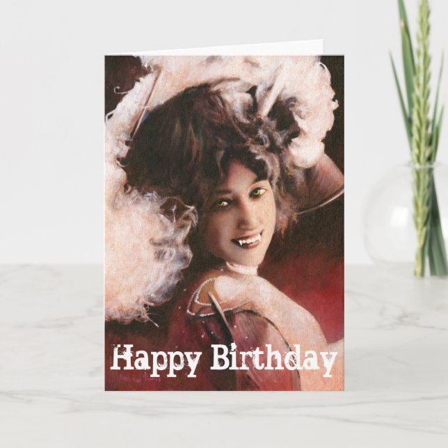 Vintage Victorian Lady Vampire Birthday Card (Front)