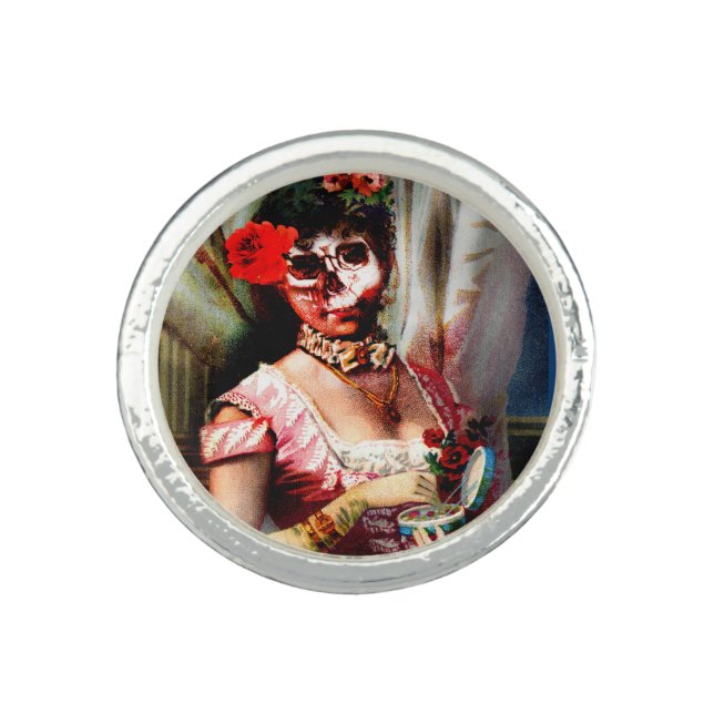 Vintage Victorian Lady Vanity Skull Ring (Front)