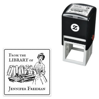Vintage Victorian Lady with Books Ex Libris Self-inking Stamp