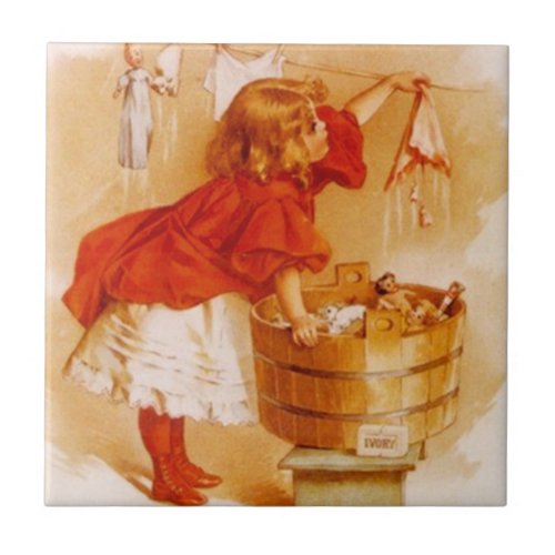 Vintage Victorian Laundry Day Girl Dolls Soap Ad Tile