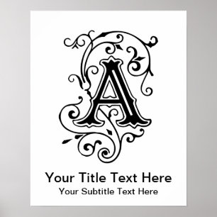 Vintage Victorian Letter A Antique Monogram Poster