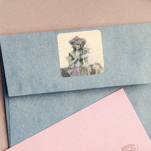 Vintage Victorian Little Bo Peep Sheep Fairy Tale Square Sticker