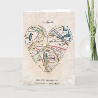 Vintage Victorian Map of a Woman's Heart Holiday Card