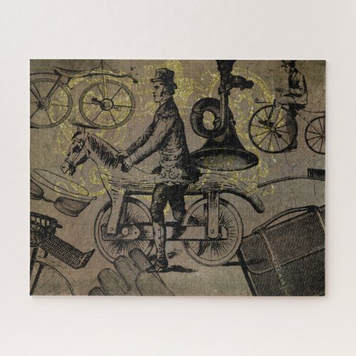 Vintage Victorian Men on Bicycles Ephemera  Jigsaw Puzzle