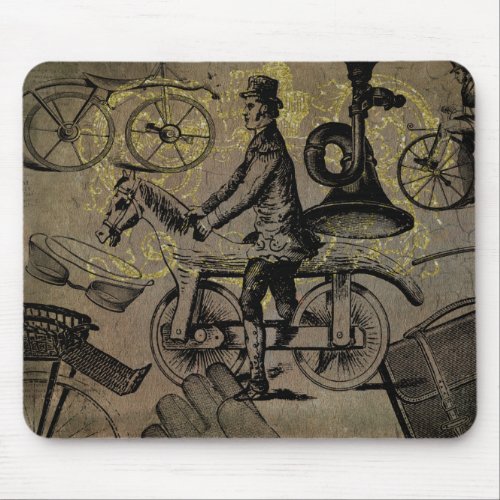 Vintage Victorian Men on Bicycles Ephemera Mouse Pad