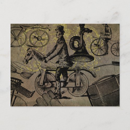 Vintage Victorian Men on Bicycles Ephemera Postcard