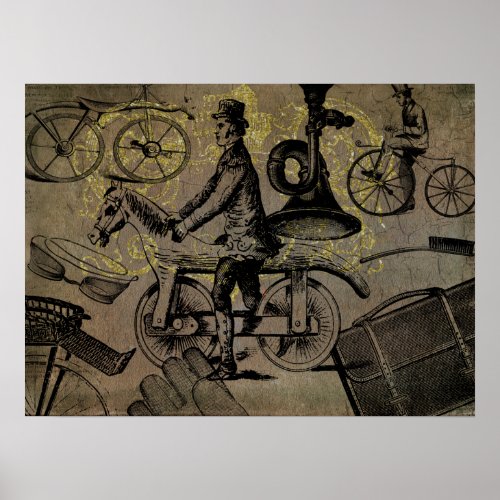 Vintage Victorian Men on Bicycles Ephemera Poster