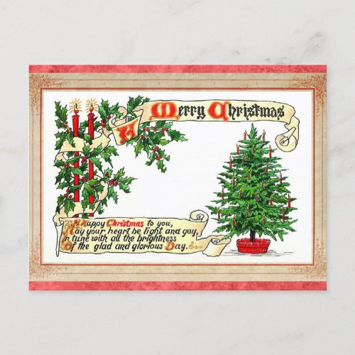 Vintage Victorian Merry Christmas Tree Postcard