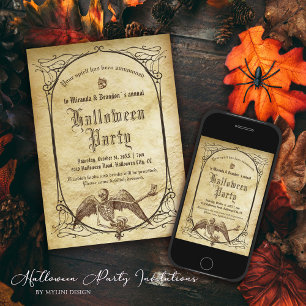 Vintage Victorian Mirror Gothic Skeleton Halloween Invitation