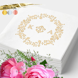 Vintage Victorian Monogram Wedding Gold Foil Napkins