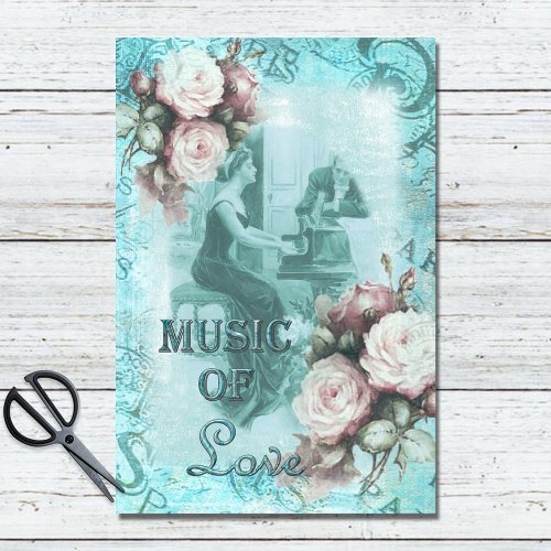 Vintage Victorian Music of Love Blue Decoupage Tissue Paper