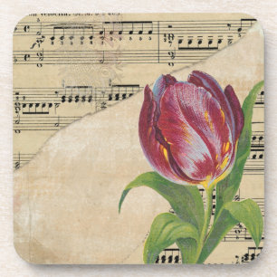 Vintage Victorian Music Romance Tulips Beverage Coaster