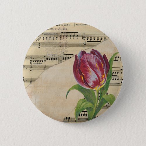 Vintage Victorian Music Romance Tulips Button