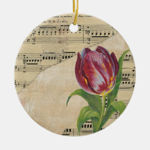Vintage Victorian Music Romance Tulips Ceramic Ornament