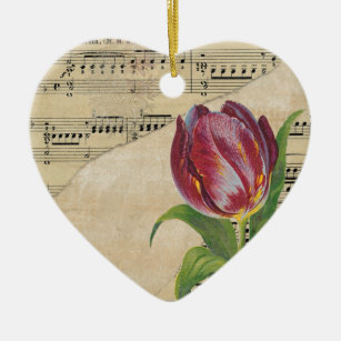 Vintage Victorian Music Romance Tulips Ceramic Ornament